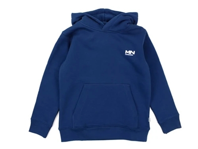 Mads Noergaard blå hættetræje med lille bryst logo